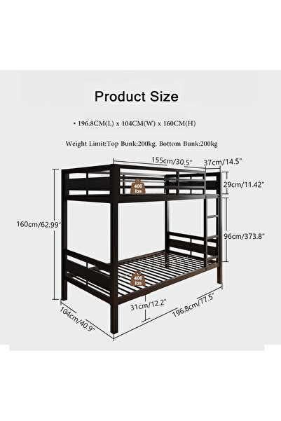 Yanara Metal Bunk Bed Frame with Ladder & Guardrail, Heavy-Duty Space-Saver f...