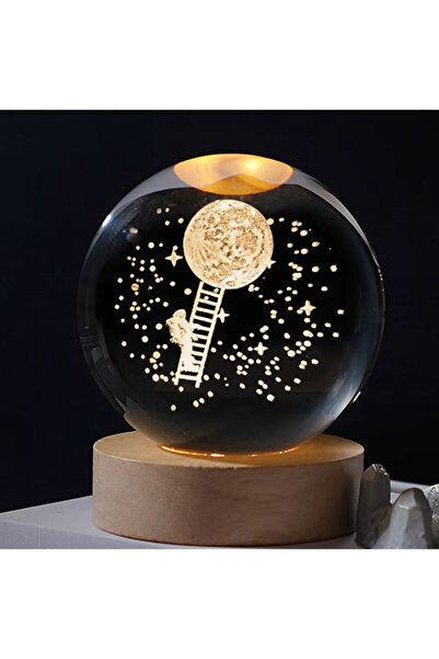 TeknoClass Merdiven Çıkan Astronot Tasarımlı Usbli Ahşap Standlı Kristal Işık...