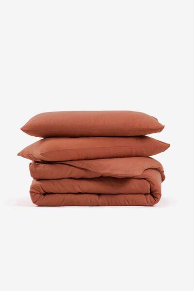 Barine Washed Linen Duvet Cover Set Orange