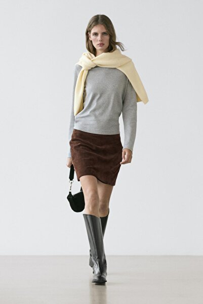 Massimo Dutti Süet deri mini etek