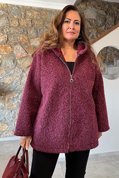 Mine Sabuncuoğlu Glore Simli Tuvid Ceket Bordo
