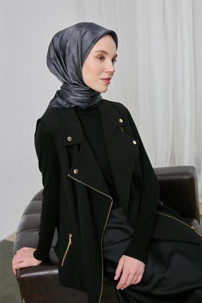 Silk Home Shiny Textured Scarf Blue Gray Ethnic Pattern Water Repellent Shiny 90X90