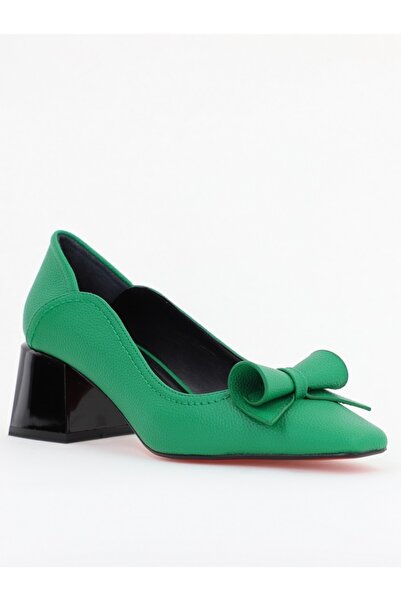 Nicoletta Pantofi damă casual cu toc din piele ecologică culoare verde mat