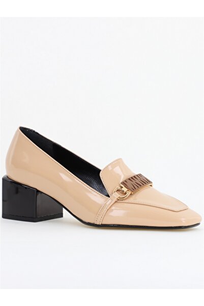 Nicoletta Pantofi damă cu toc jos din piele ecologică bej lac