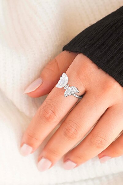 TREND COLLECTİON Elegance Çift Kelebek Motifli Işıltılı Kadın Yüzük