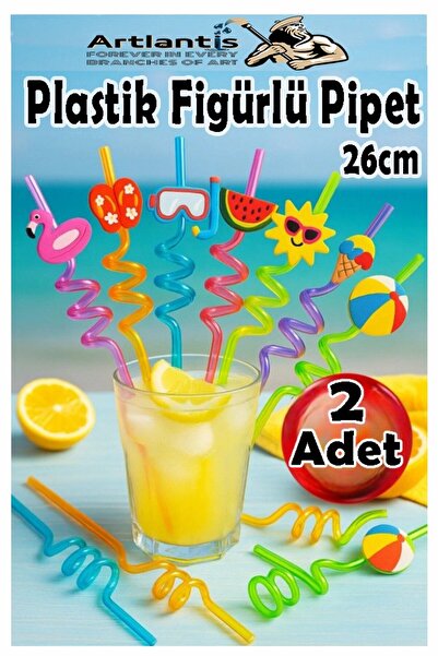 Artlantis Figürlü Pipet 2 Adet Sevimli Renkli Kıvrımlı Pipet 26 cm Dekoratif ...