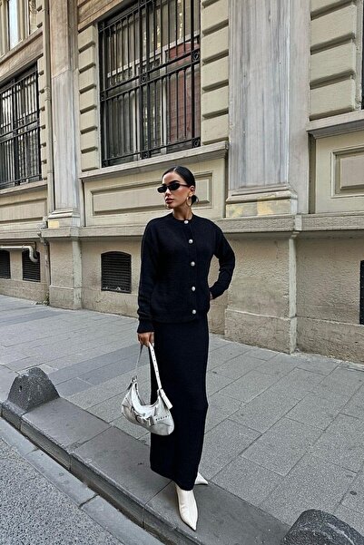 YOUR NAME Set de fuste pulover pentru femei, negru, cu textura moale