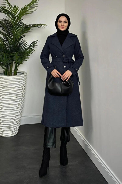 Tesettür Diyarı Кашмирено палто с копчета и подплата - тъмно синьо