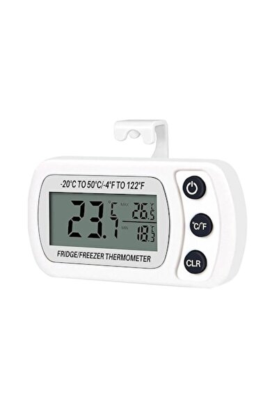 Edman Termometru pentru frigider, LCD, cârlig, înregistrări min/max, rezistent la apă, alb