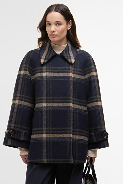 Barbour Tara Wool Palto NY71 Navy Windowpane Check