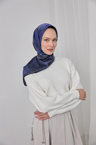 Silk Home Polyester Blend Scarf Purple Navy Blue Ethnic Patterned Shiny Textu...