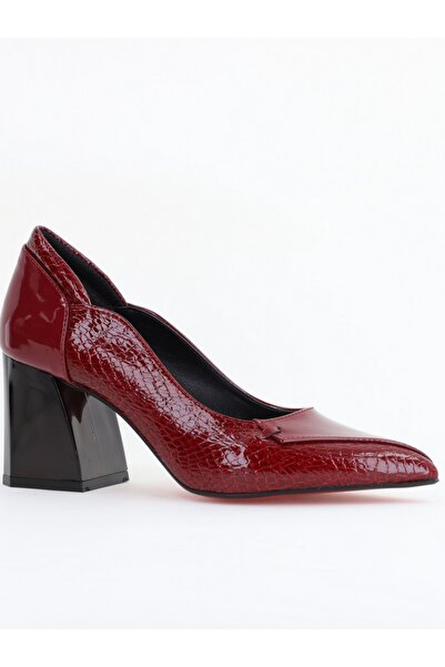 Nicoletta Pantofi damă cu toc bordo din piele ecologică