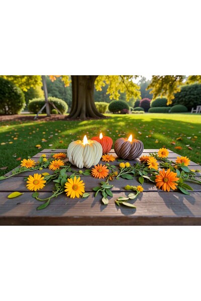 AKN 3D Baskı Bal Kabağı Tea Light Gece Lambası Turuncu | Pilli LED Işık | 6 c...