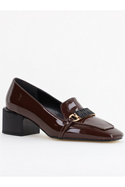 Nicoletta Pantofi damă cu toc jos din piele ecologică cafeniu lac