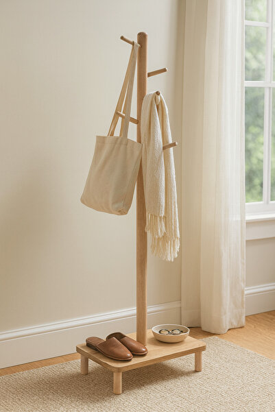 HESA POCO Ahşap ayaklı Portmanto Atlantik Çam Desenli Kayın ağacı ayaklı