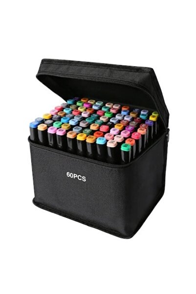 Edman Markere cu vârf dublu, 60 de culori, cu husă de transport