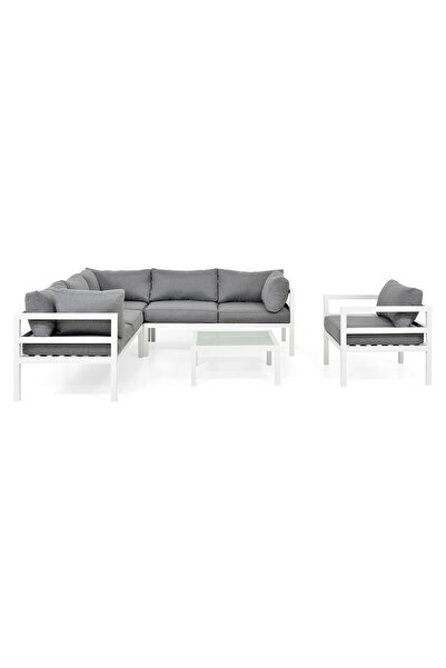 Maison Mex 5-piece garden/terrace corner set, MADRID, L.220 l.220 H.74 cm, white/gray