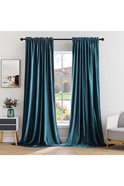 MIULEE Velvet Curtains Set of 2, Peacock Blue, 140x245 cm, Thermal Blackout