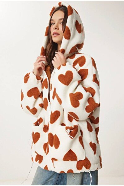 WYNA BOUTİQUE Heart Patterned Fleece Cardigan