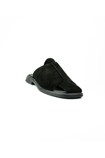 Zeyn 4104 Black Suede Leather Women's Slippers