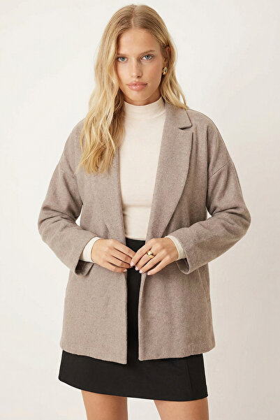 armonika Women's Light Mink Men's Collar Side Slit Oversized Jacket Arm-26K001009