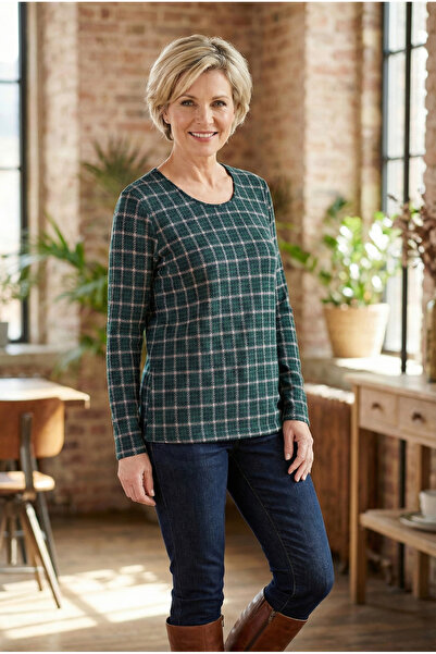 YXL COLLECTION Women's Plus Size Stretch Fabric Crew Neck Square Pattern Soft...