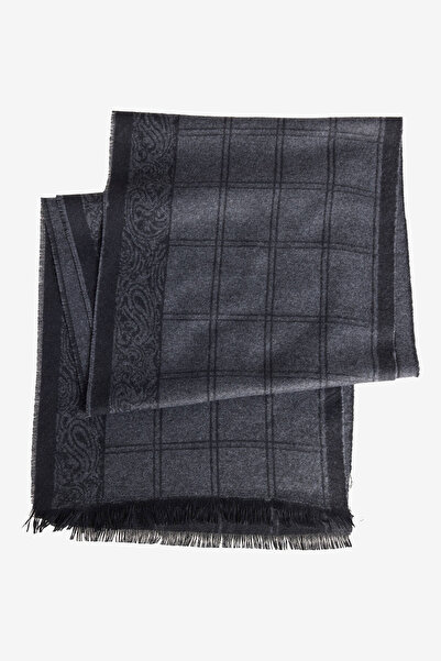 ALTINYILDIZ CLASSICS Men's Grey-Black Soft Textured Warm Patterned Scarf
