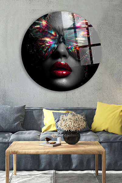 TAULART Neon Butterfly with Glasses Woman Portrait Circle Modern Art Decor Un...