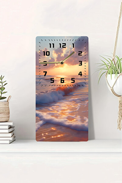 kutuTR 3D Looking Sunset Sea Themed 2D Uv Printing Mdf Table Clock 20X40 Cm-Dts040