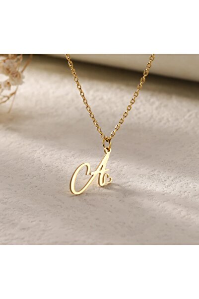 Butik Kalp Detaylı Baş Harfli 925 Ayar Gümüş Kadın Kolyesi
