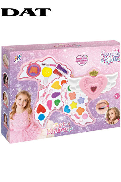 DAT مجموعة مكياج الأميرة اللامعة والمتلألئة مع لوحة ألوان على شكل قلب مجنح وإ...