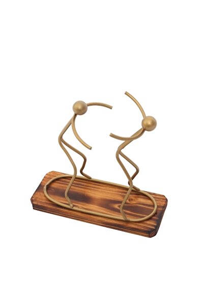 OEM Twins wine bottle holder, treated fir wood and iron elements, gold, 25x10x25 cm