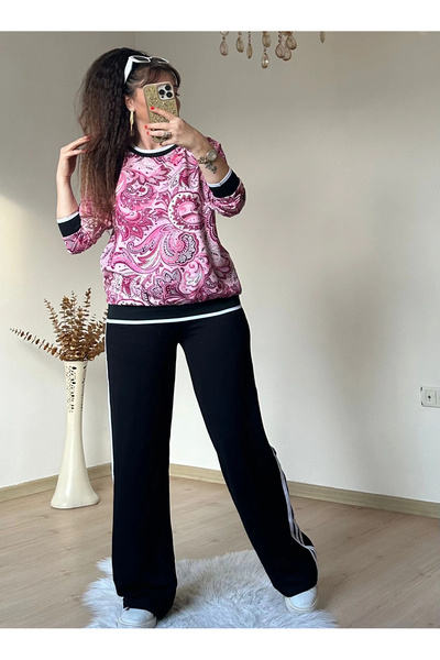 AZRA BUTİK Ribbed Shawl Patterned Set