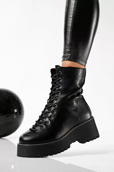 Zaira Γυναικείες μαύρες γούνινες μπότες από οικολογικό δέρμα Ellis #22810 - 40