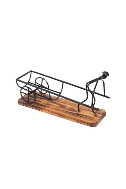 OEM Carry-on drink bottle stand, treated fir wood and iron elements, black, 40x12x25 cm