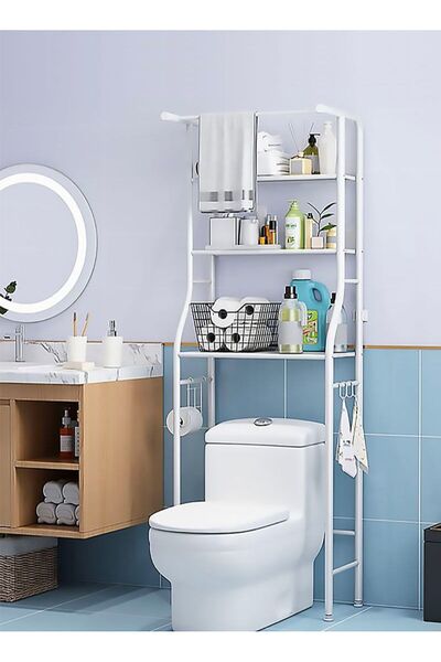 AGD رف تخزين المرحاض بثلاثة رفوف، أبيض، 175 × 48 × 25 سم