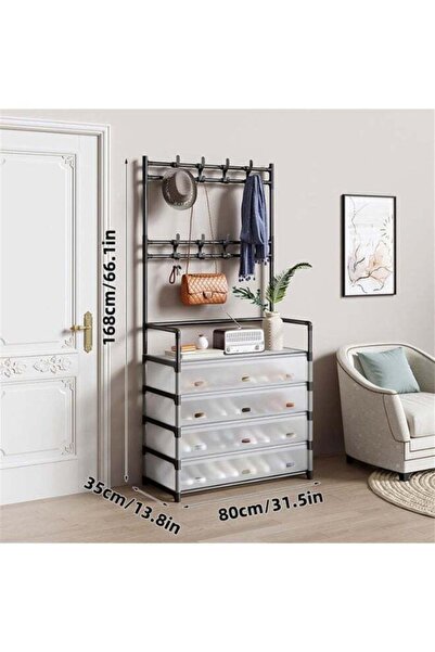 BLOOMING TIME Entryway Hall Tree with Hooks and 4-Layer Shoe Storage Drawers