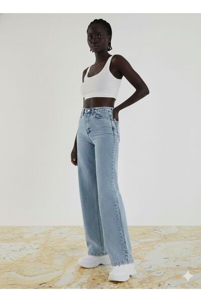 NWC Efes Buz Kar material elastic Super talie înaltă Casual Paça Denim pantal...