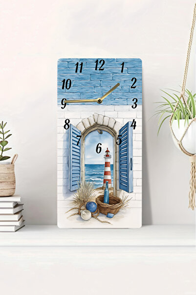 kutuTR 3D Looking Window and Lighthouse Themed 2Duv Printing Mdf Table Clock 20X40 Cm-Dts035