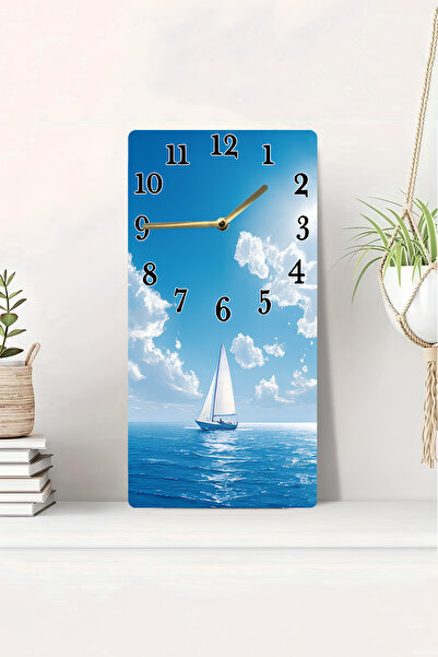 kutuTR 3D Look Sailboat and Sea View Themed 2D Uv Printing Mdf Table Clock – 20X40 Cm-Dts038