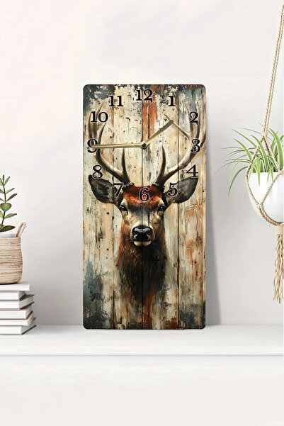 kutuTR 2D Uv Printing Mdf Table Clock with 3D Appearance Featuring a Deer Figure on Natural Wood Floor 20X40 Cm-Dts032