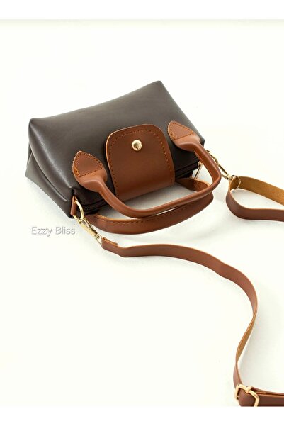 EZZY BLİSS Women's Bitter Brown-Tan Faux Leather Handle Small Size Hand Shoul...