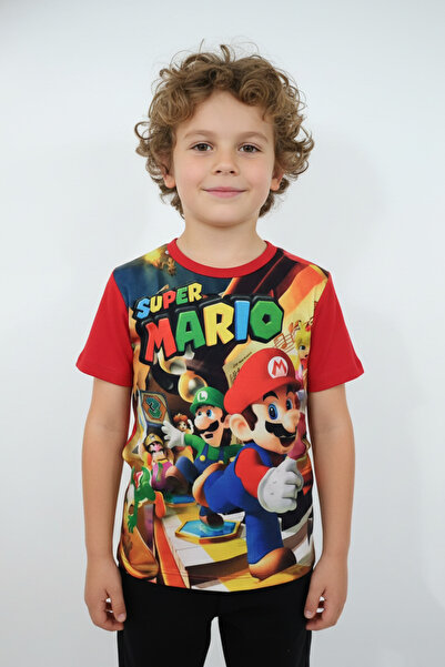 Vaxy Style تي شيرت للأولاد برقبة دائرية وقصة مريحة من القطن سوبر ماريو مطبوع ...