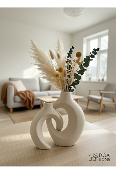 DOAHOMECONCEPT İkili Sarmaşık Sevgili Dekoratif Vazo Seti Bej