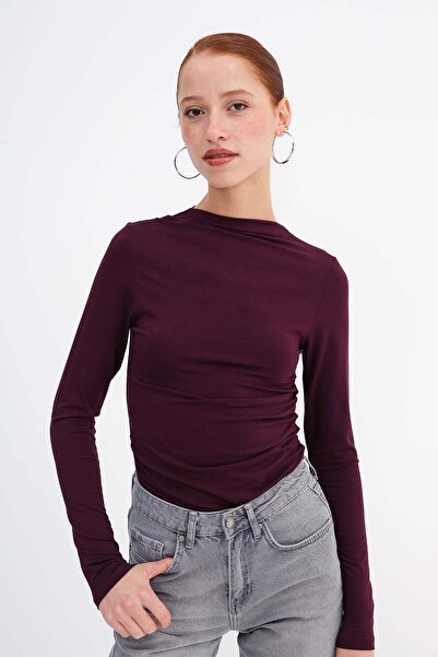 Addax Mock Neck Shirred Blouse B0356