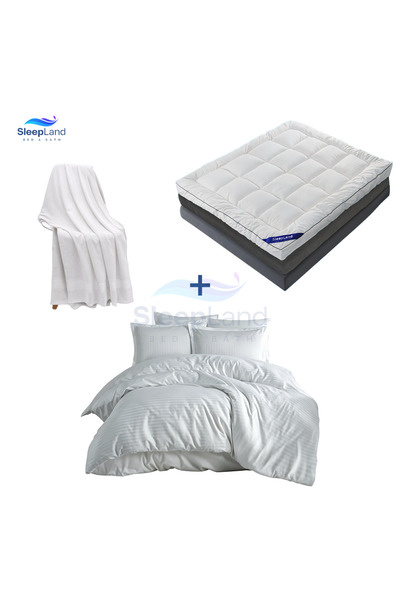 SLEEPLAND بكج لباد فندقي ارتفاع 14 سم مع منشفة استحمام قطن مع مفرش فندقي لون ...