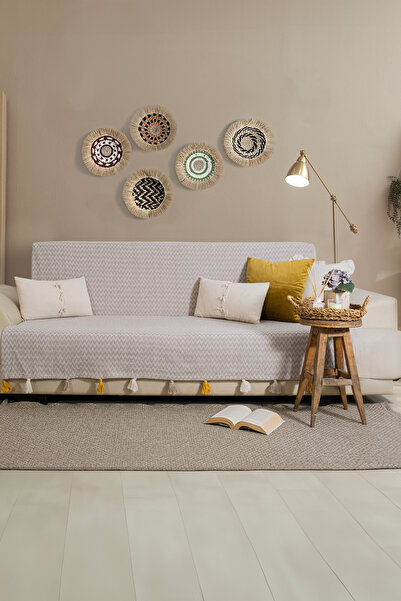 Lux Touch Husă pentru scaun Magnolia, bej, cu ciucuri, 170x205 cm - Premium, texturată, rezistentă la pete
