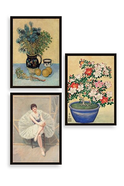 CT STONES Famous Paintings Triple Wooden Framed Painting