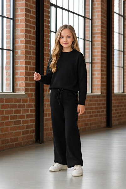 ADA YILDIZ KİDS Kız Çocuk Triko Siyah Takım Alt,Üst 6/14 Years