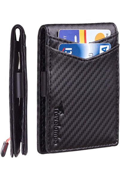 Travelambo محفظة نقود جلدية أصلية رفيعة بسيطة للرجال مزودة بجيب أمامي ومانعة ...